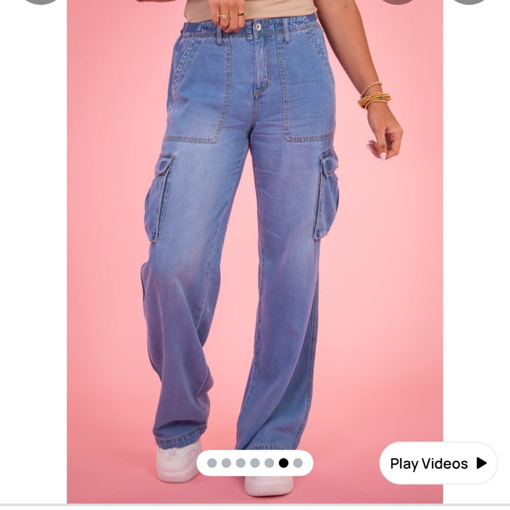 Sanctuary Light Blue Wide Leg Cargo Jeans NWT